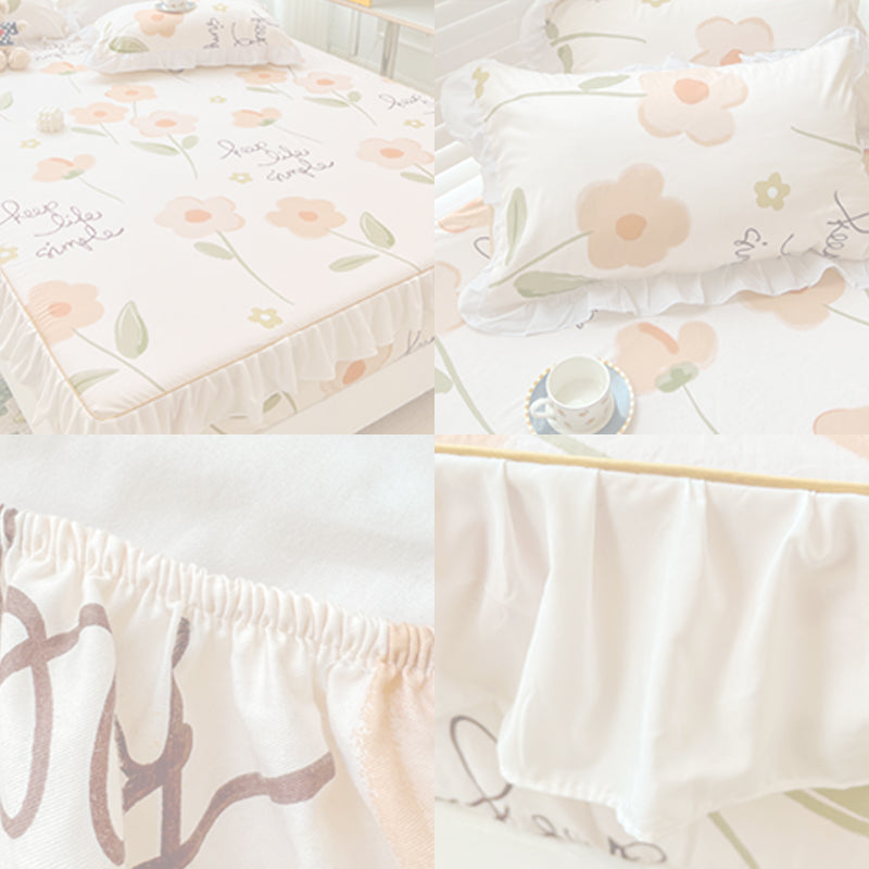 Cotton Fitted Sheet Floral Print Super Soft Bed Sheet Set for Bedroom