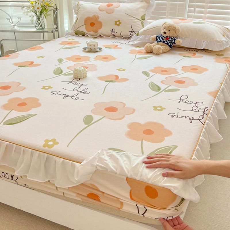 Cotton Fitted Sheet Floral Print Super Soft Bed Sheet Set for Bedroom
