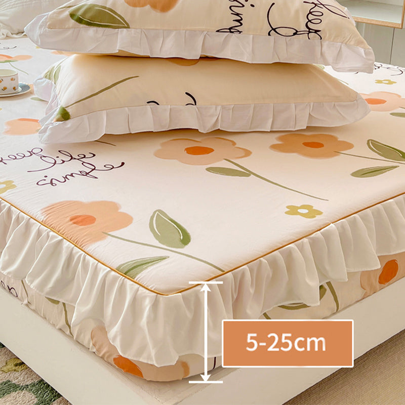 Cotton Fitted Sheet Floral Print Super Soft Bed Sheet Set for Bedroom