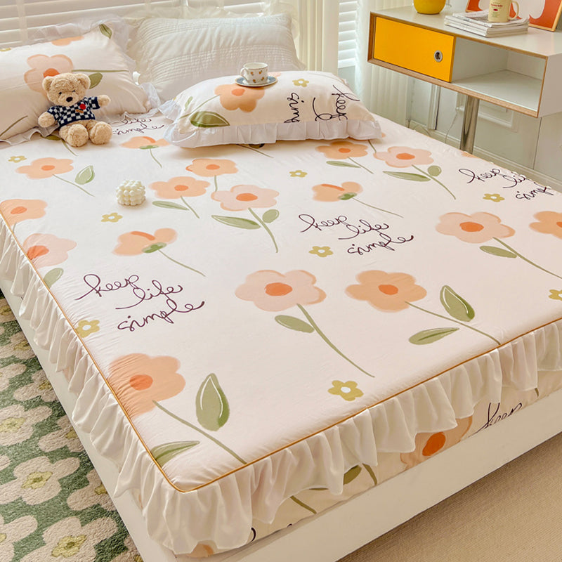 Cotton Fitted Sheet Floral Print Super Soft Bed Sheet Set for Bedroom