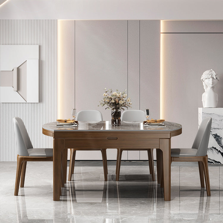 Modern Stone Foldable Dining Table Rubber Wood Base for Dining Room
