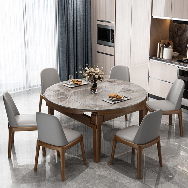 Modern Stone Foldable Dining Table Rubber Wood Base for Dining Room