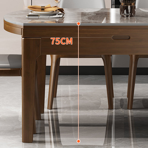 Modern Stone Foldable Dining Table Rubber Wood Base for Dining Room