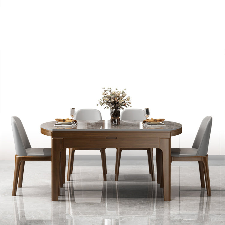 Modern Stone Foldable Dining Table Rubber Wood Base for Dining Room