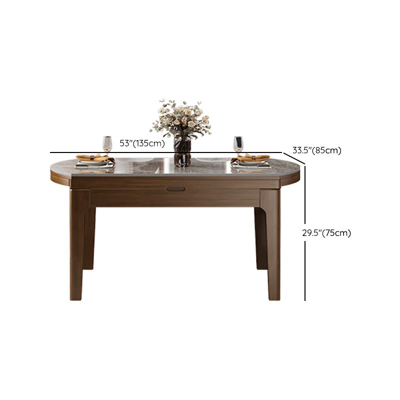 Modern Stone Foldable Dining Table Rubber Wood Base for Dining Room