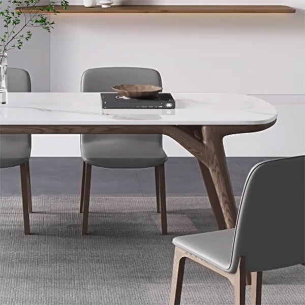 Contemporary Dining Table Stone and Wood Dinette Table for Dining Room
