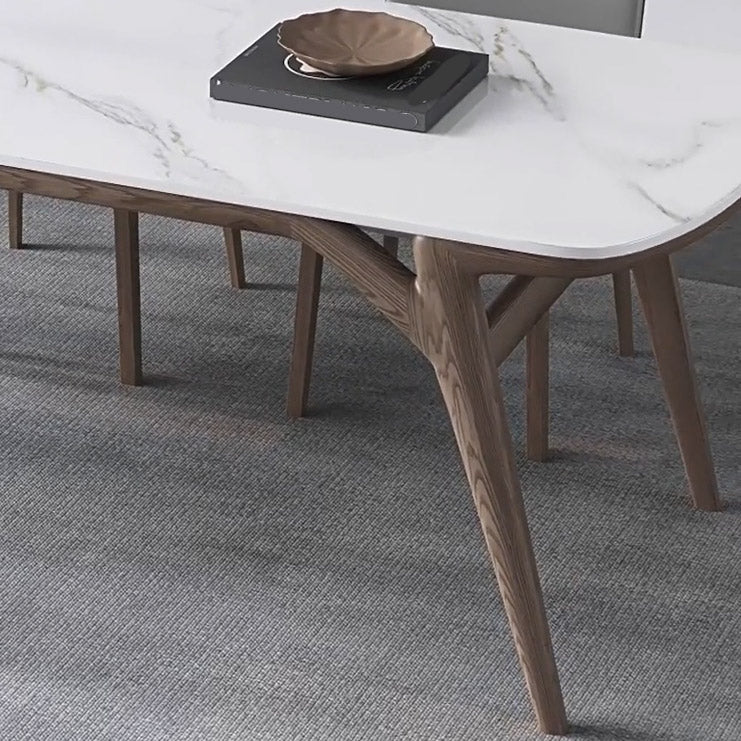 Contemporary Dining Table Stone and Wood Dinette Table for Dining Room