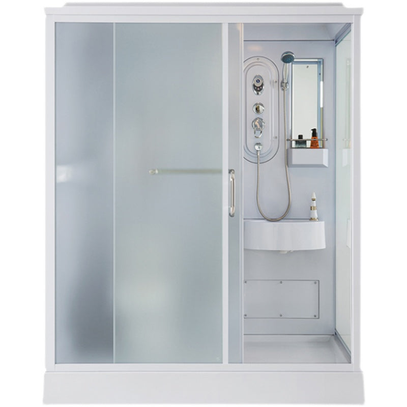Framed Single Sliding Shower Kit Frosted Rectangle Shower Stall