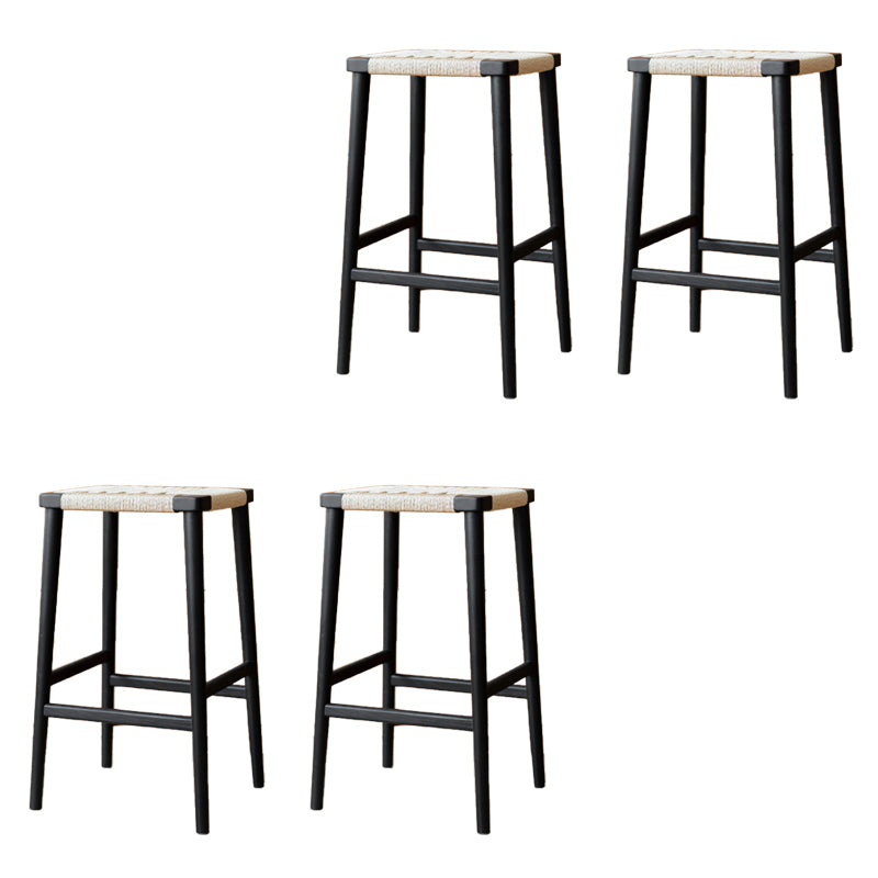 Backless Dining Stools Rectangle Armless Bar Stools with Wood Base