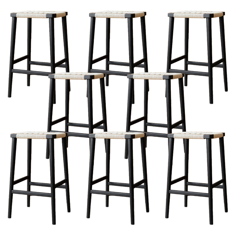Backless Dining Stools Rectangle Armless Bar Stools with Wood Base