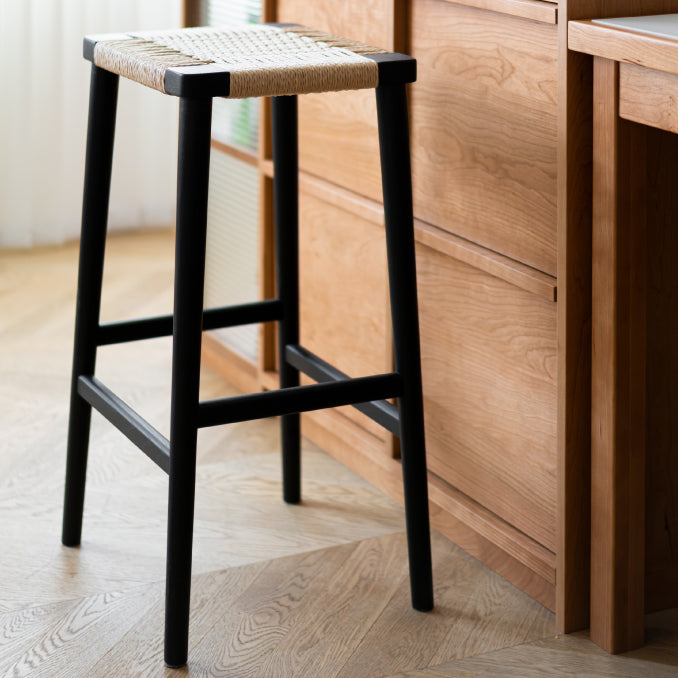 Backless Dining Stools Rectangle Armless Bar Stools with Wood Base