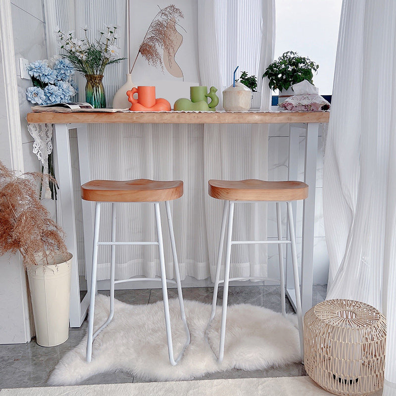 Rectangle Pine Wood Top Bistro Table Modern Pub Table with White Metal Base