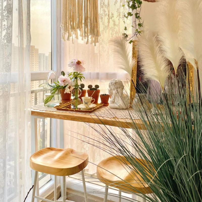 Rectangle Pine Wood Top Bistro Table Modern Pub Table with White Metal Base