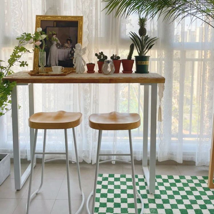 Rectangle Pine Wood Top Bistro Table Modern Pub Table with White Metal Base