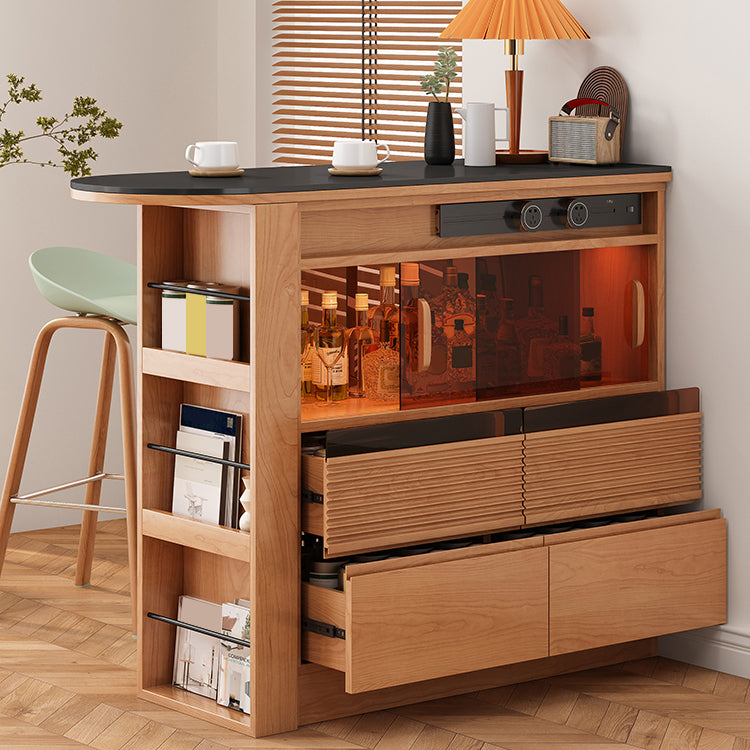 Modern Stone Bar Table with Lockers and Wood Base for Living Room