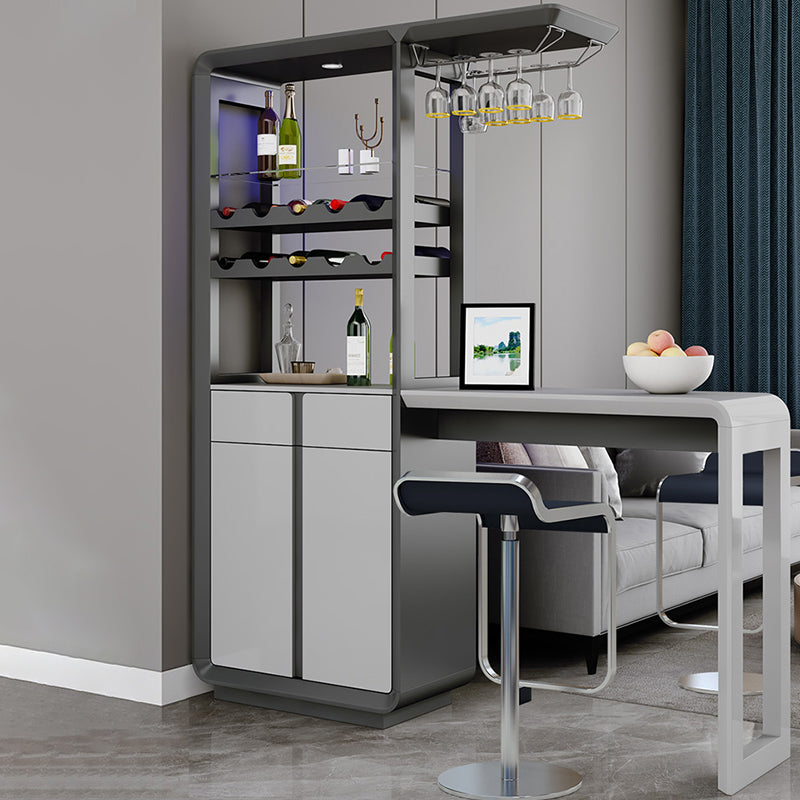 Modern Rectangle Bar Table Artificial Wood Table with Wine Cabinet for Living Room