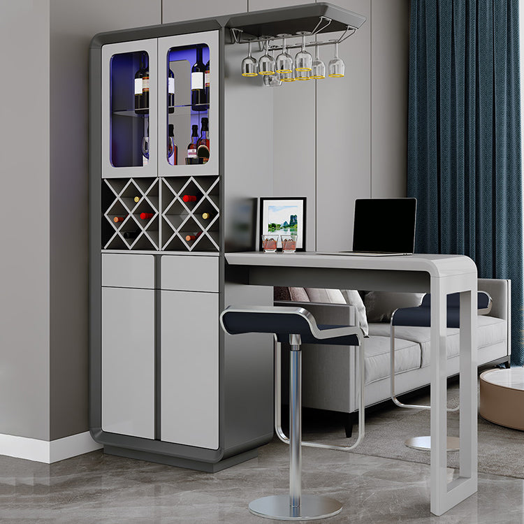 Modern Rectangle Bar Table Artificial Wood Table with Wine Cabinet for Living Room