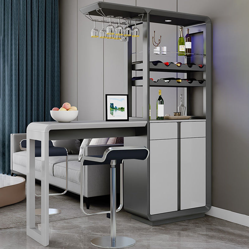 Modern Rectangle Bar Table Artificial Wood Table with Wine Cabinet for Living Room