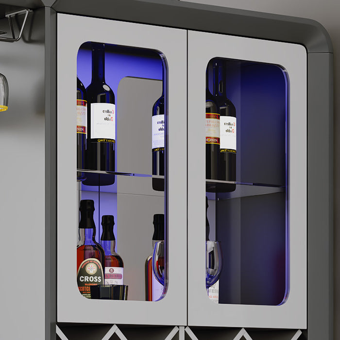 Modern Rectangle Bar Table Artificial Wood Table with Wine Cabinet for Living Room