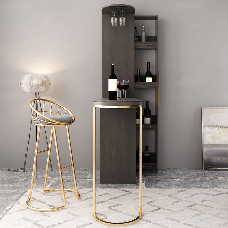 Glam Wood Telescopic Bar Table with Wine Cabinet for Living Room