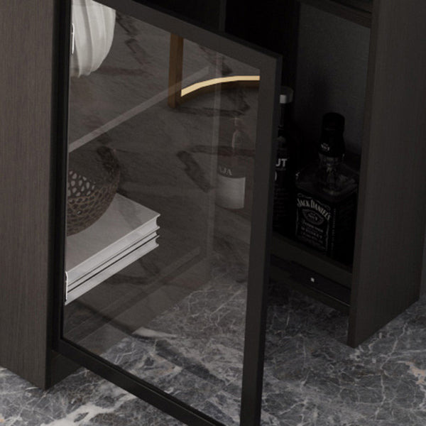 Glam Wood Telescopic Bar Table with Wine Cabinet for Living Room