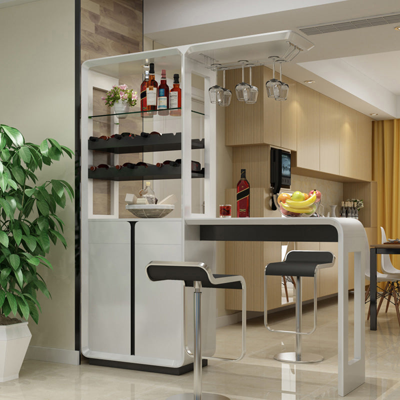 Modern Rectangle Bar Table Wood Table with Wine Cabinet for Living Room