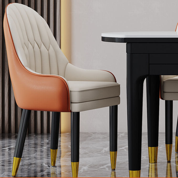 Faux Leather Dining Chairs Modern Parsons Chair with Wood Legs