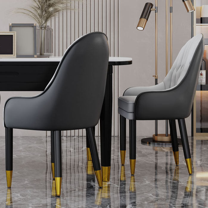 Faux Leather Dining Chairs Modern Parsons Chair with Wood Legs