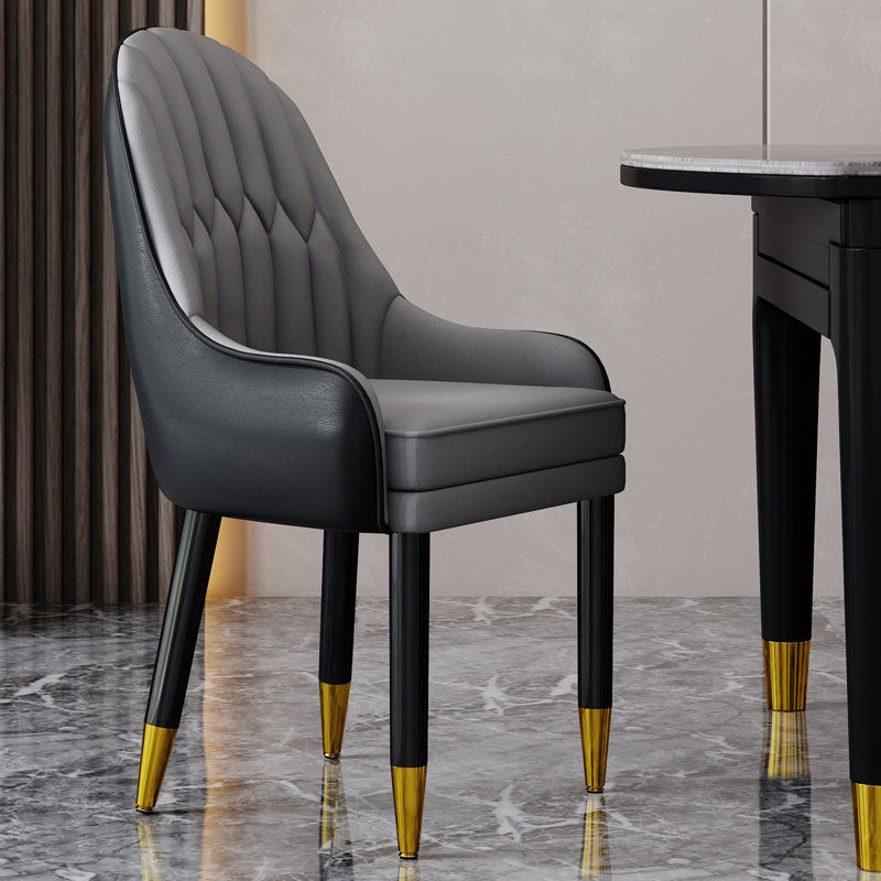 Faux Leather Dining Chairs Modern Parsons Chair with Wood Legs