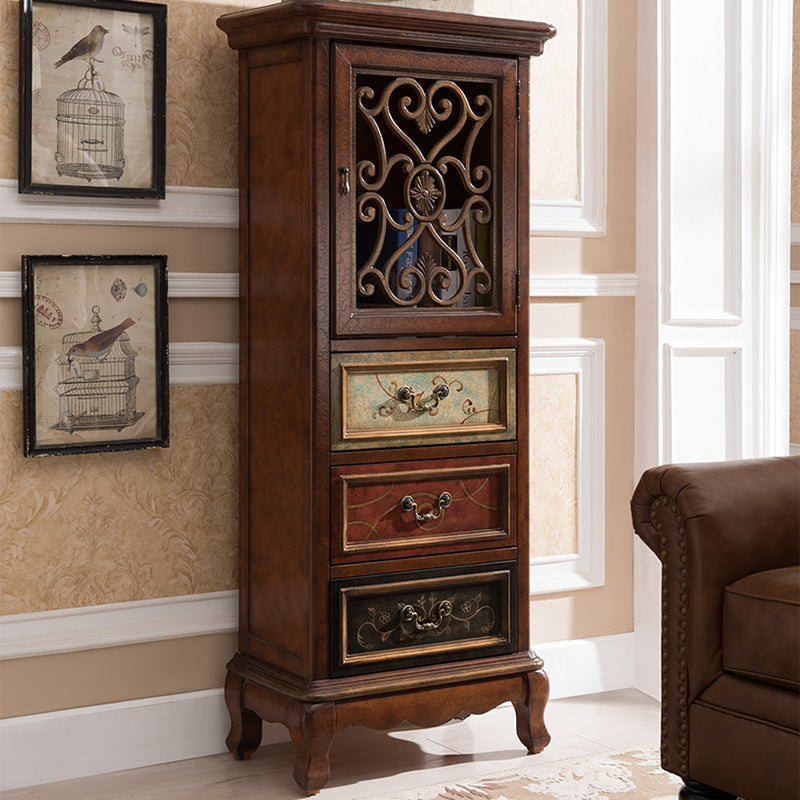 Industrial Cabriole Legs Accent Cabinet Solid Wood Storage Cabinet with Drawer