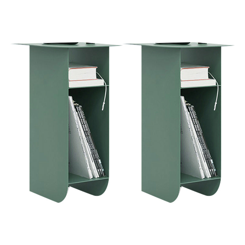 Contemporary Corner Table Round Side Table with Metal Shelves