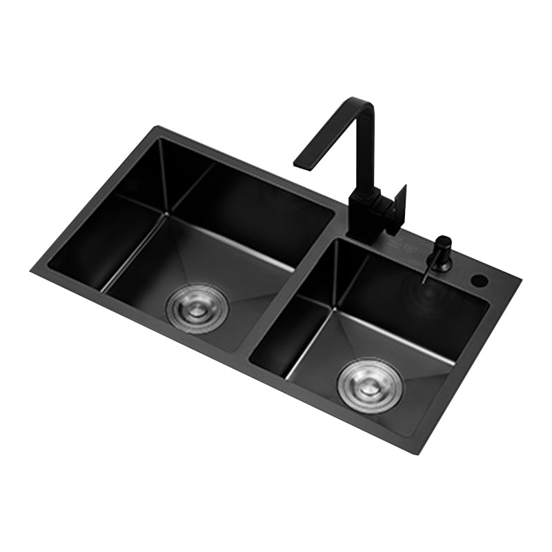 Kitchen Double Sink Stainless Steel Drop-In Kitchen Sink in Black