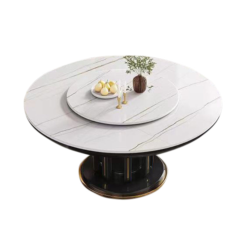 Glam Style Table Pedestal Dining Table with Turntable for Kitchen