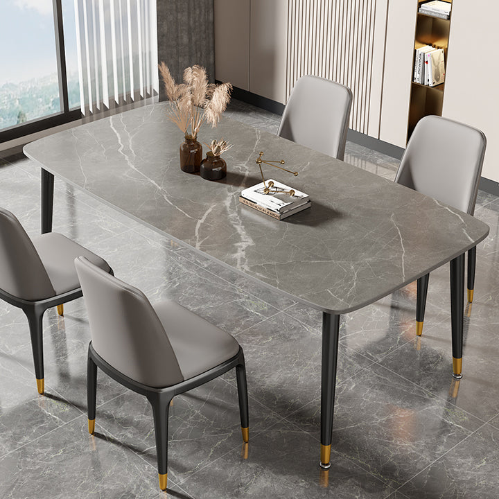 Rectangle Stone Top Dining Table Glam Style Kitchen Dining Table with Black Legs