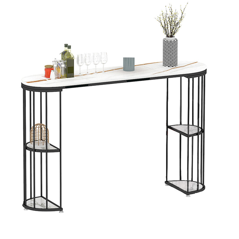 Stone Oval Bar Table Glam Style Living Room Bistro Bar Desk with Storage
