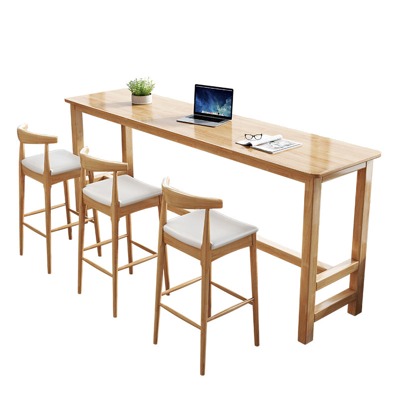 Modern Rectangle Bar Table Solid Wood Fixed Bistro Bar Desk with Footrest