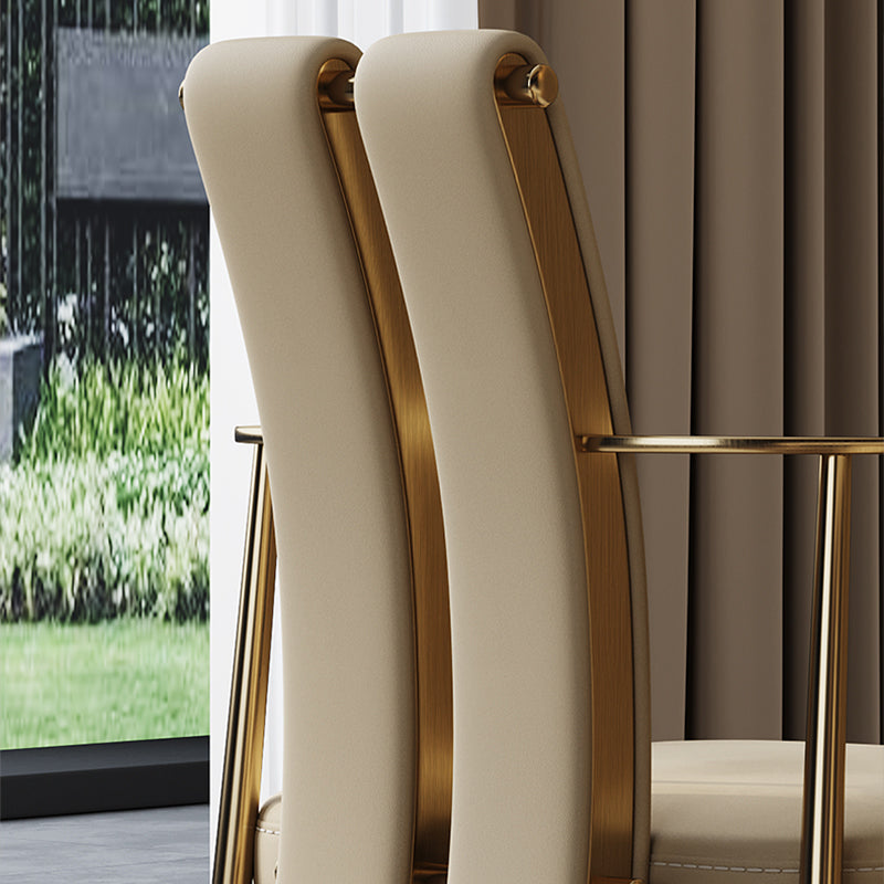 Glam Kitchen Dining Chair Gold Legs Upholstered Dining Arm Chair