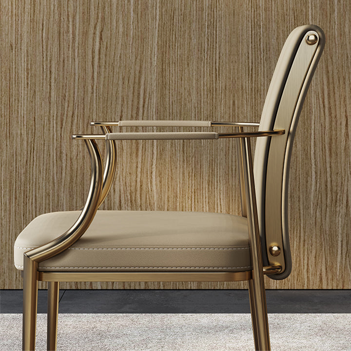 Glam Kitchen Dining Chair Gold Legs Upholstered Dining Arm Chair