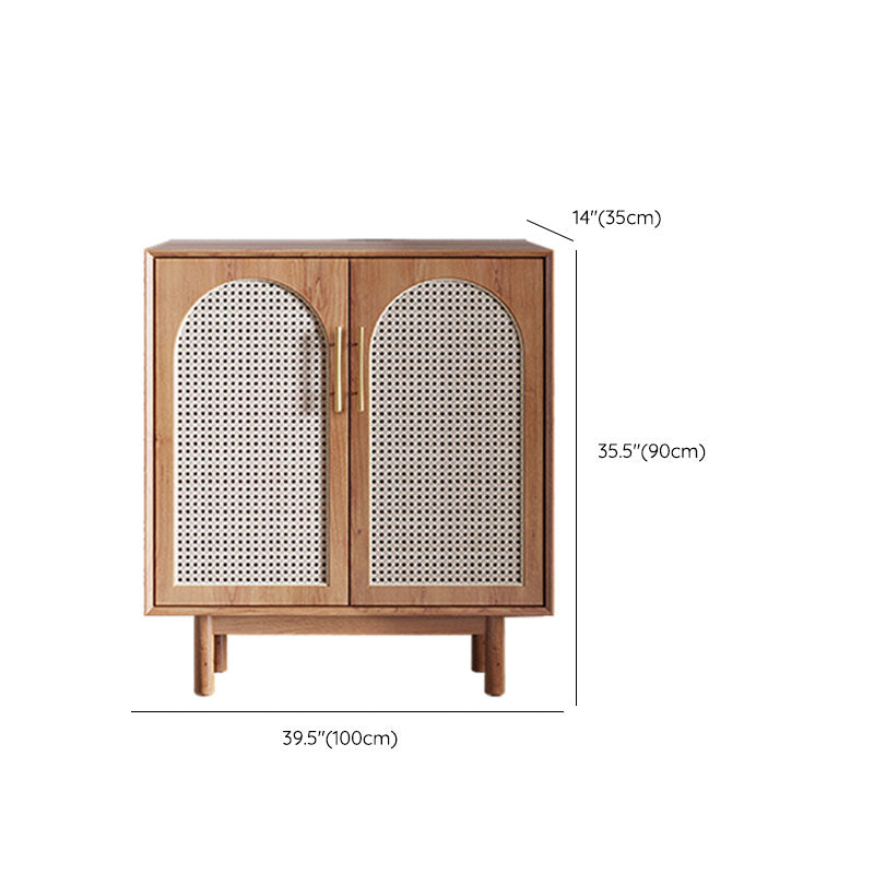 Contemporary Brown Wicker Doors Sideboard Solid Wood Buffet Table for Living Room