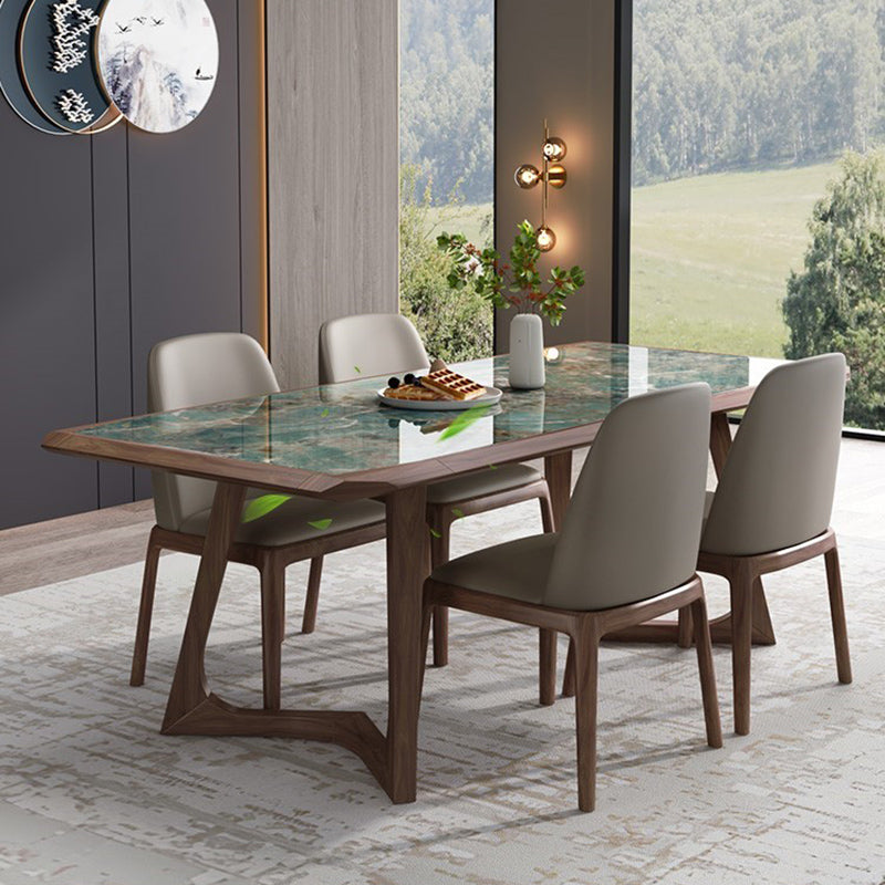 Stone Dining Set with Wooden Frame 1/4/5/7 Pcs Contemporary Dinette Set