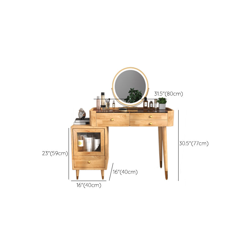 Glass Vanity Table Drawers Stool Vanity Set with Lights Mirror