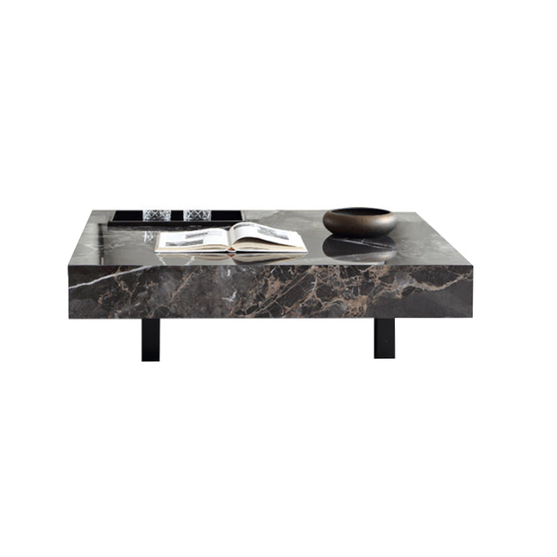 Glam Square Slate Coffee Table Stainless Steel Sled Cocktail Table