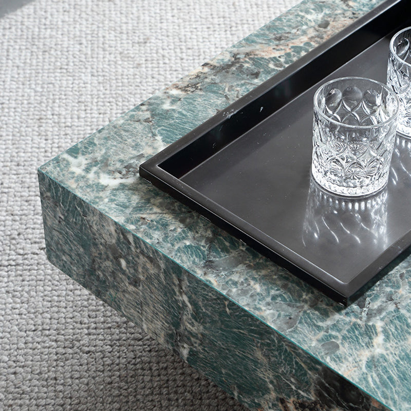Glam Square Slate Coffee Table Stainless Steel Sled Cocktail Table