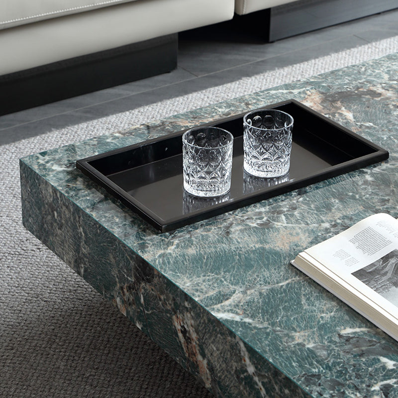 Glam Square Slate Coffee Table Stainless Steel Sled Cocktail Table