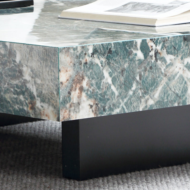 Glam Square Slate Coffee Table Stainless Steel Sled Cocktail Table