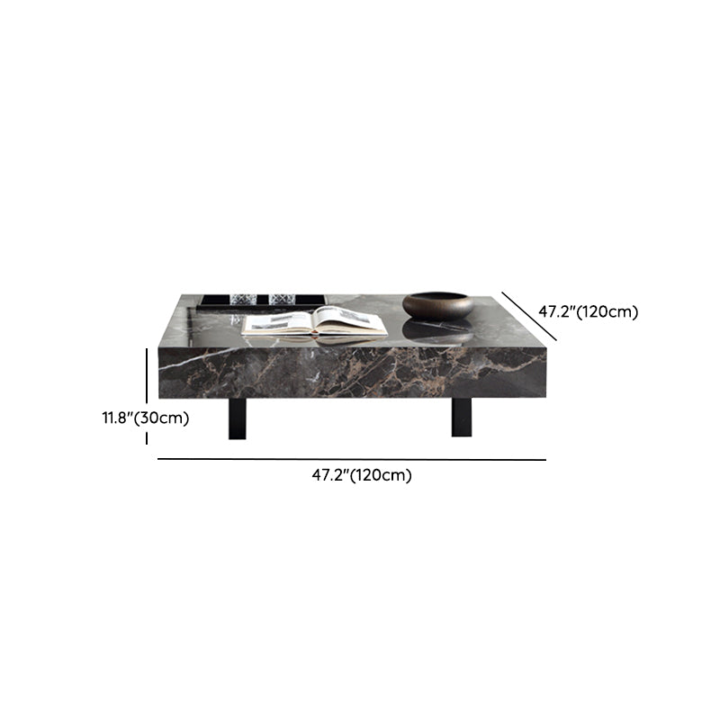 Glam Square Slate Coffee Table Stainless Steel Sled Cocktail Table