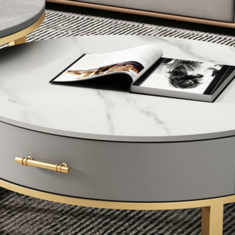 Slate Top Coffee Table Set Round Frame Cocktail Table with Storage Drawers