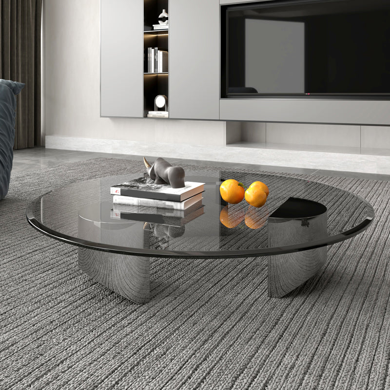 Black Glass Top Coffee Table Modern Round 3 Legs  Cocktail Table