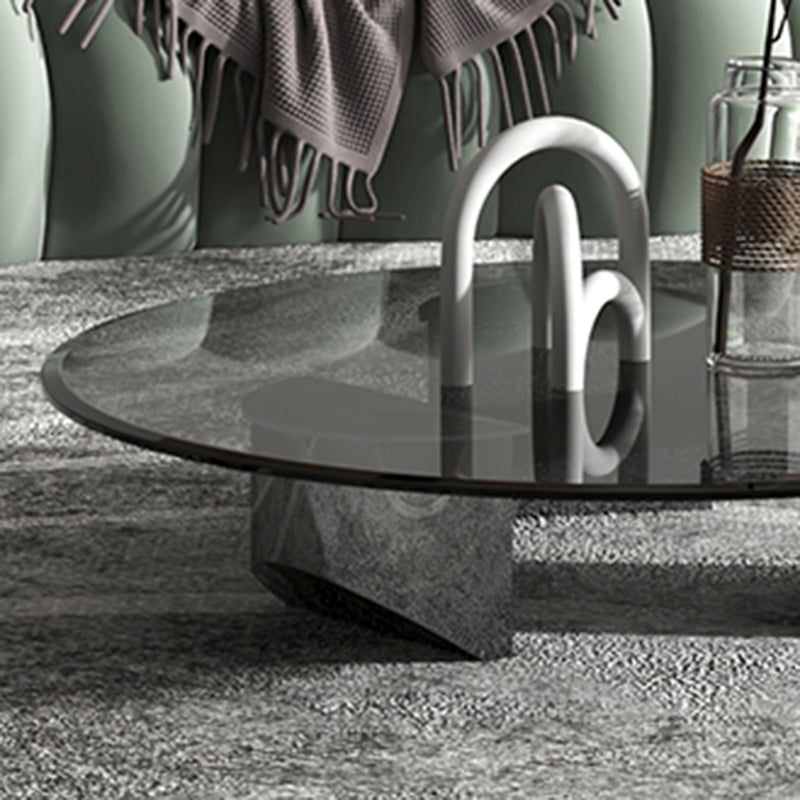 Black Glass Top Coffee Table Modern Round 3 Legs  Cocktail Table