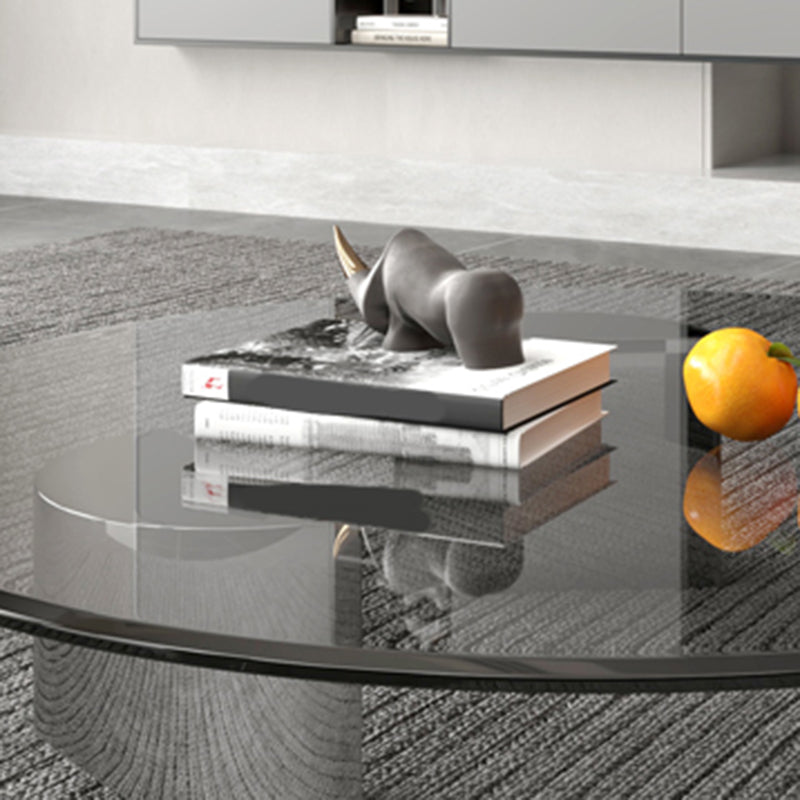 Black Glass Top Coffee Table Modern Round 3 Legs  Cocktail Table